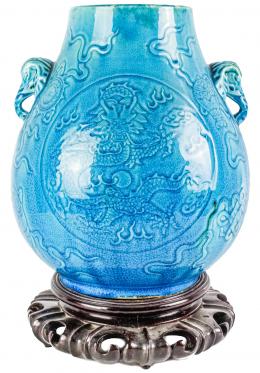422 - JARRON ORIENTAL CON BASE DE MADERA