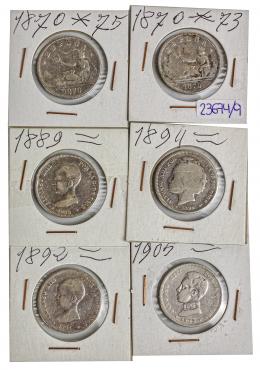 387 - 6 MONEDAS DE DOS PESETAS DE PLATA
