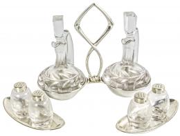 726 - CONJUNTO VINAGRERAS Y SALEROS EN PLATA Y CRISTAL 