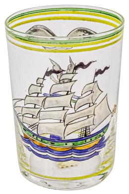 63 - VASO EN VIDRIO SOPLADO Y ESMALTADO, DE MEDIADOS DEL S.XX