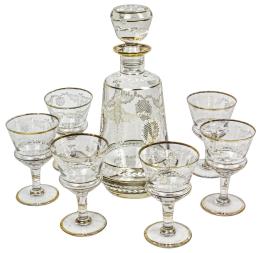 25 - CONJNTO LICORERO EN CRISTAL ESMALTADO DE MEDIADOS DEL S.XX