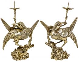 408 - PAREJA DE CANDELEROS CHINOS EN BRONCE SEGUNDA MITAD S.XX