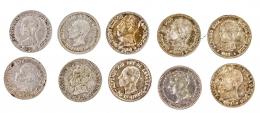 368 - LOTE DE 10 MONEDAS DE 50 CÉNTIMOS DE  PLATA 