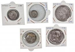 362 - CINCO MONEDAS DE PLATA DE FINALES DEL S. XIX-XX