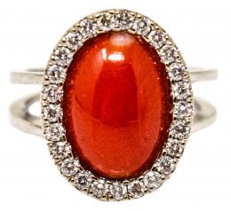 62 - ANILLO ROSETÓN CON CORAL Y BRILLANTES