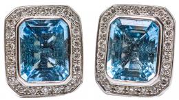 153 - PENDIENTES ROSETÓN CON BRILLANTES Y AGUAMARINAS