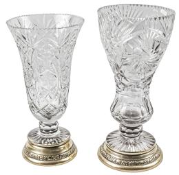 26 - DOS JARRONES DE CRISTAL Y PLATA DE MEDIADOS DE S. XX