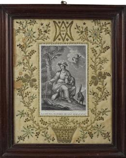 944  -  PEQUEÑO BORDADO ENMARCADO CIRCA 1800