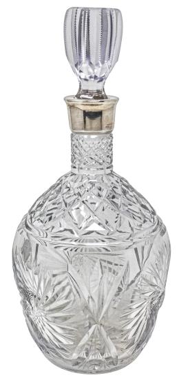 292  -  BOTELLA EN CRISTAL Y PLATA DE MEDIADOS DEL S.XX