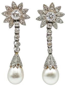 134  -  PENDIENTES CON DIAMANTES Y PERLAS DE PPS. DEL S.XX