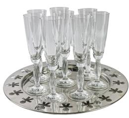 514  -  CONJUNTO DE OCHO COPAS DE CAVA Y BANDEJA AÑOS 70