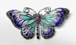 135  -  BROCHE MARIPOSA DE PLATA CON ESMALTES