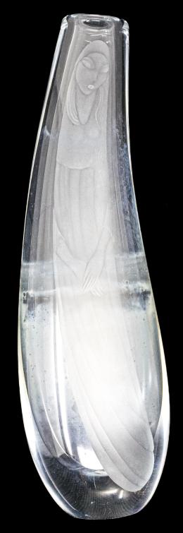 397 - JARRÓN DE CRISTAL SUECO CON DECORACIÓN GRABADA