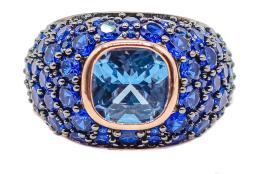 117 - ANILLO BOMBÉ CON CIRCONITAS AZULES