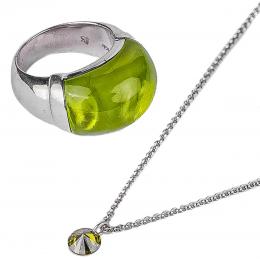 134 - ANILLO Y GARGANTILLA CON CRISTAL VERDE