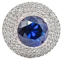 129 - ANILLO ROSETÓN CON CRISTAL AZUL Y CIRCONITAS