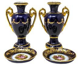 953  -  PAREJA DE PEQUEÑOS JARRONES Y PLATITOS DE PORCELANA LIMOGES
