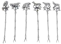 128  -  SEIS PINCHOS DE PLATA DE MEDIADOS DE S. XX