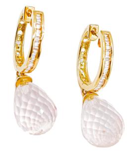 163  -  PENDIENTES ARGOLLA CON DIAMANTES Y CUARZO ROSA
