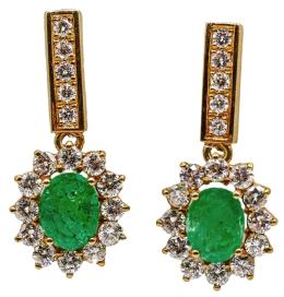 65 - PENDIENTES ROSETONES CON ESMERALDAS Y BRILLANTES