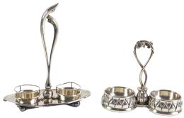 1030  -  DOS SOPORTES DE VINAGRERAS EN PLATA DE MEDIADOS DEL S.XX