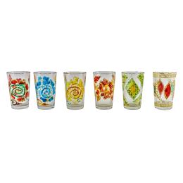 63  -  SEIS VASITOS DE CRISTAL ESMALTADO DE MEDIADOS DEL S.XX