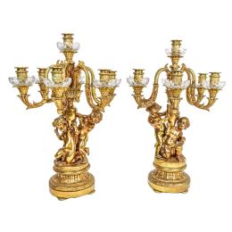 933  -  PAREJA DE CANDELABROS EN BRONCE DEL PRIMER TERCIO DEL S.XX