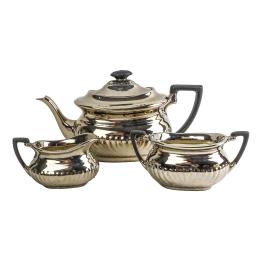493 - SERVICIO DE TÉ EN POCELANA PLATEADA DE MEDIADOS DEL S.XX