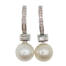 368  -  PENDIENTES ARGOLLAS CON BRILLANTES Y PERLAS