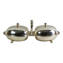 211  -  LEGUMBRERA DOBLE DE METAL PLATEADO CIRCA 1950-1960