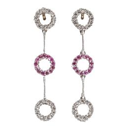145  -  PENDIENTES LARGOS CON BRILLANTES Y ZAFIROS ROSAS