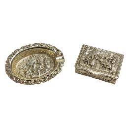 706  -  CAJITA Y CENICERO DE PLATA  DE MEDIADOS DE SIGLO XX