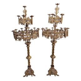 979  -  PAREJA DE GRANDES CANDELABROS DE IGLESIA DE FINALES S.XIX