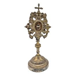 43 - RELICARIO DE PIÉ DE BRONCE DEL SIGLO XIX