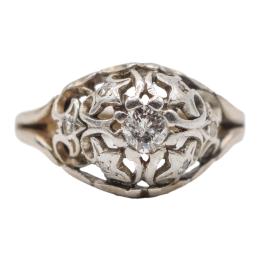 328 - SORTIJA BOMBÉ CON DIAMANTE, AÑOS 40