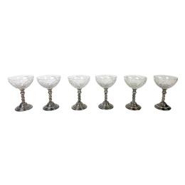 957  -  JUEGO DE SEIS COPAS PLATA Y CRISTAL DE MEDIADOS DE SIGLO XX