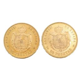 554 - DOS MONEDAS 25 PTS DE 1878 y 1881