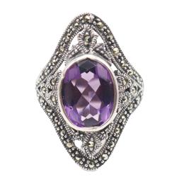 103 - ANILLO LANZADERA CON AMATISTA Y MARQUESITAS
