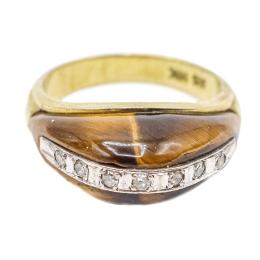 92 - ANILLO CON OJO DE TIGRE Y DIAMANTES