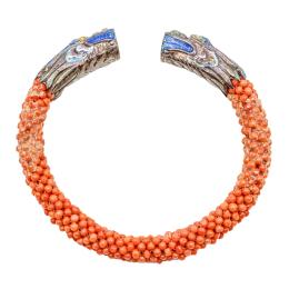 289 - PULSERA ORIENTAL CON CORAL Y PLATA ESMALTADA