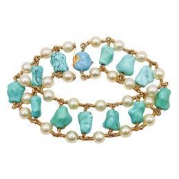 270 - PULSERA CON PERLAS Y TURQUESAS DE LOS AÑOS  60