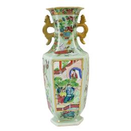 599 - JARRÓN EN PORCELANA CHINA FAMILIA ROSA S.XIX
