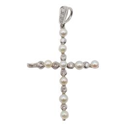 192 - CRUZ COLGANTE CON BRILLANTES Y PERLAS