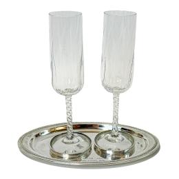 873  -  BANDEJA EN PLATA Y DOS COPAS DE CAVA DE FINALES DEL SIGLO XX