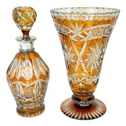 63 - JARRÓN Y BOTELLA DE CRISTAL DE MEDIADOS DE SIGLO XX