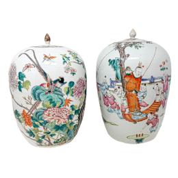 461 - PAREJA DE TIBORS DE PORCELANA CHINA DE FINALES S. XIX