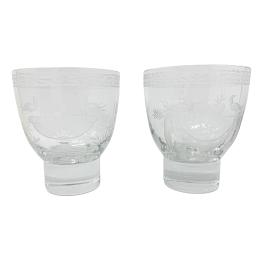 58  -  PAREJA DE COPAS EN CRISTAL GRABADO DE MEDIADOS DE SIGLO XX 