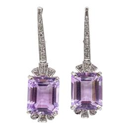 158  -  PENDIENTES LARGOS CON DIAMANTES Y AMATISTAS, DE LOS AÑOS 30