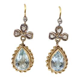 160  -  PENDIENTES LARGOS CON TOPACIO, AGUAMARINA  Y DIAMANTES