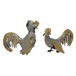 804  -  PAREJA DE GALLOS DE PLATA DE MEDIADOS DE S. XX